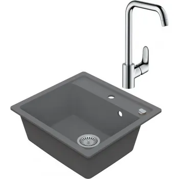 Granitový dřez VIMA Dřezový set Hansgrohe 1/C - Granitový dřez 530x500 mm, šedá + Dřezová baterie Hansgrohe Focus