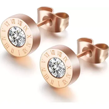 Náušnice Ocelové pecky se Zirkonem Růžové