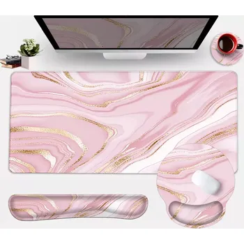 Podložka pod myš Huado XXL ergonomický set podložek k PC 4v1 Růžový mramor