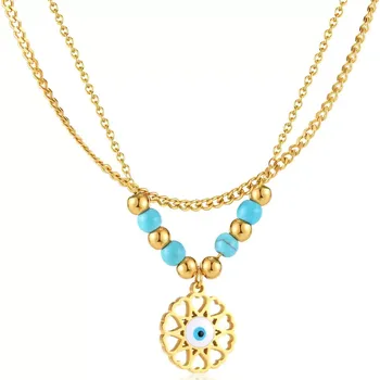 Náhrdelník Dámský set náhrdelníků z chirurgické oceli Modré oko Zlatý