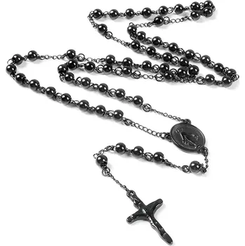 Náhrdelník Růženec z chirurgické oceli a onyxových korálků Černý