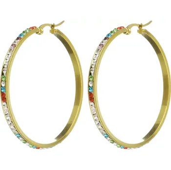 Náušnice Impress Jewelry Ocelové Náušnice kruhy s krystaly Multicolor 50 mm Zlaté