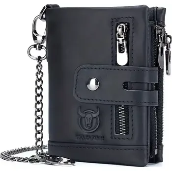 Peněženka Bullcaptain kožená peněženka s řetízkem Raitis Černá