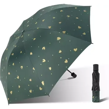 Deštník Dámský skládací deštník se srdíčky Zelený