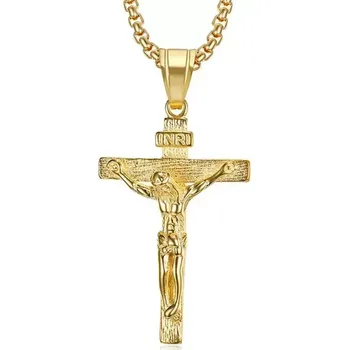 Přívěsek Přívěsek z chirurgické oceli Ježíš na kříži Zlatý - Model BEZ ŘETÍZKU (pouze přívěsek)