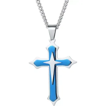 Přívěsek Přívěsek z chirurgické oceli Křížek Lovin modrý - Model BEZ ŘETÍZKU (pouze přívěsek)