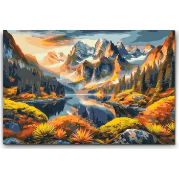 Malování podle čísel - Barevný podzim v horách Velikost: 40x60cm, Rámování: Pouze srolované plátno