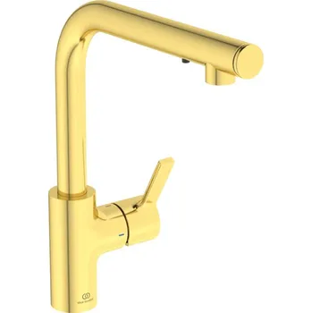 Vodovodní baterie Ideal Standard Gusto iMX - Dřezová baterie s integrovaným dávkovačem mýdla, kartáčovaná zlatá A7817A2