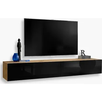 Šatní skříň Komodee Závěsná skříňka pod TV Loreto Wotan Černá Push to Open Lesklá dvířka