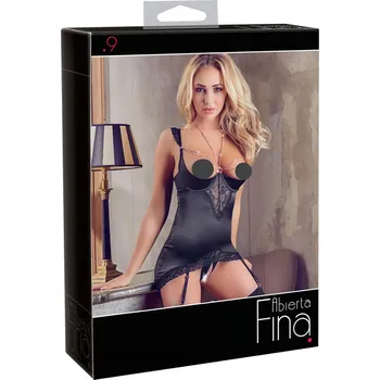 Dámská erotická souprava Abierta Fina - třpytivý řetízkový top a tanga (černé) - 85B/L