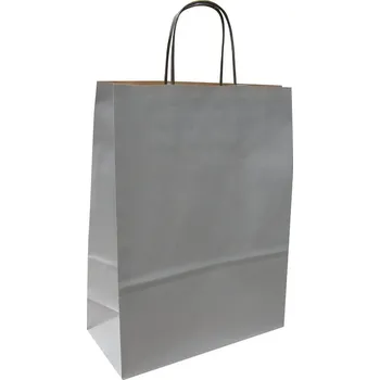 Papírová taška stříbrná 32x14x42 kroucené ucho vroubkovaný vzhled Toptwist