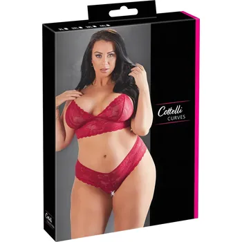 Dámská erotická souprava Cottelli Plus Size - měkká krajková souprava podprsenky (červená)