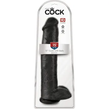 Dildo King Cock 15 - přísavkový dildo s varlaty (38 cm) - černý