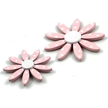 Dřevěné květy růžové s bílými puntíky - 3ks sada