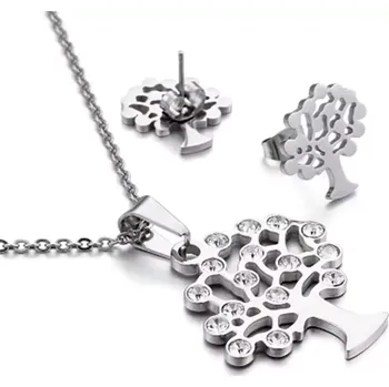 Souprava šperků Sada šperků z oceli Strom s krystaly Stříbrný