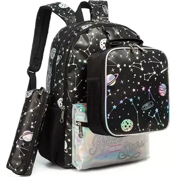 Školní batoh Jasmine Dívčí školní batoh set 3v1 Holografický Reach Stars 25L