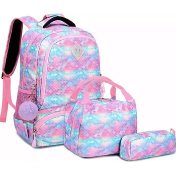 Školní batoh Meiso školní batoh set 3v1 Rainbow blue s bambulí 17L