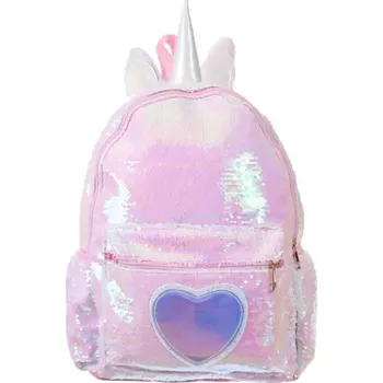Školní batoh Who Cares flitrový batoh jednorožec Růžový 15L