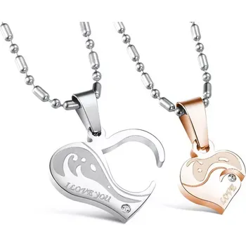 Přívěsek Ocelové puzzle přívěsky Srdce v srdci zlatý - Model BEZ ŘETÍZKŮ (pouze přívěsky)