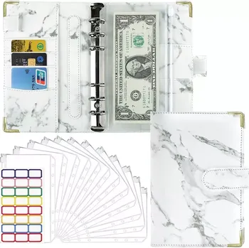 Diář Pořadač s kroužky a 10 fóliemi - nálepky A6 Mramor bílý