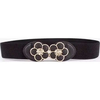 Opasek Dámský elastický pásek s Květinovou přezkou Černý