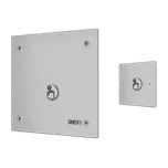 Sanela - Piezo splachovač WC na tlakovou vodu s druhým tlačítkem pro oddálené spláchnutí pro tělesně postižené se speciálním antivandalovým krytem, 24 V DC