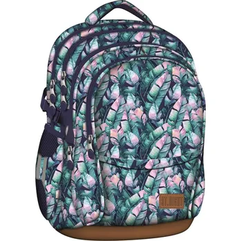 Dětský batoh Studentský batoh St.RIGHT - BLUE LEAVES, 4 komorový, BP01, rozměry: 43 x 32 x 21 cm