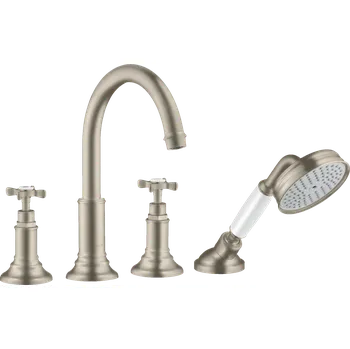 Vodovodní baterie AXOR Montreux 4-otvorová baterie na okraj vany s rukojeťmi ve tvaru kříže, kartáčovaný nikl 16546820