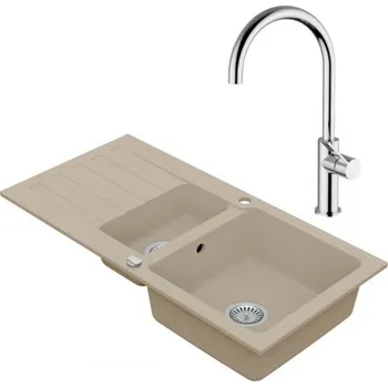 Granitový dřez VIMA Dřezový set Teorema 3/A - Granitový dřez 960x480x183 mm 1,5-sektoru s odkapávací plochou, písková + Dřezová baterie Teorema