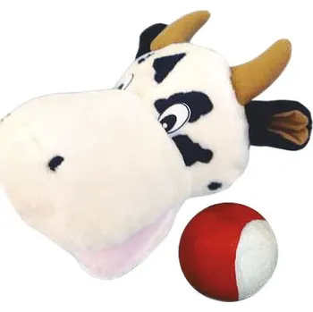 plyšák Chytací maňásek plyšový s míčkem, kráva, 30 cm