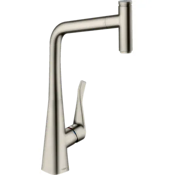 Vodovodní baterie Hansgrohe Metris Select M71 kuchyňská páková baterie 320, vytahovatelný výtok, 1jet, sBox, vzhled nerezu 73803800