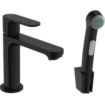 Vodovodní baterie Hansgrohe Rebris S páková umyvadlová baterie 110 s ruční sprchou Bidette a sprchovou hadicí 160 cm bez odtokové soupravy, matná černá 72215670