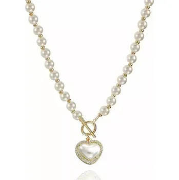 Náhrdelník Perlový choker náhrdelník se Srdíčkem a zirkony