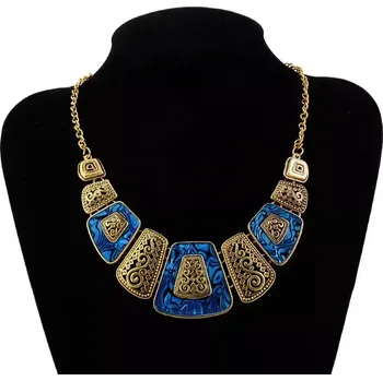 Náhrdelník Bižuterní náhrdelník Vintage Wood Zlato-modrý