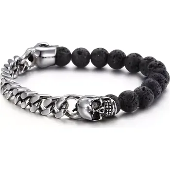Náramek Náramek z nerezové oceli a lávových korálků Lebky