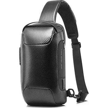 BANGE batoh přes rameno s USB + zámek Rambo Carbon Černý 7L