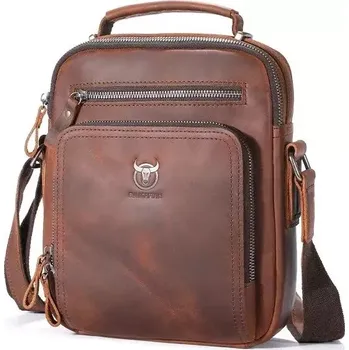 Bullcaptain pánská kožená taška Vectors Hnědá - Velikost S (SMALL)