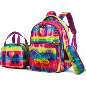 Školní batoh Jasmine Dívčí školní batoh set 3v1 Motýl Popit Fialový 24L