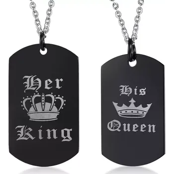 Přívěsek Ocelové přívěsky pro pár King and Queen - Model BEZ ŘETÍZKŮ (pouze přívěsky)