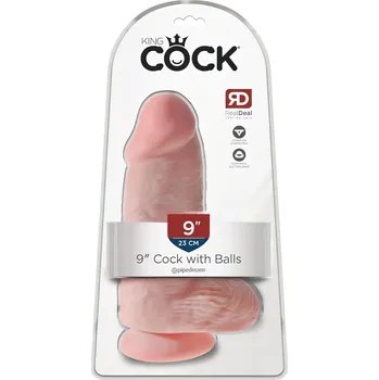 Dildo King Cock 9 Chubby – přísavkový dildo s varlaty (23 cm) – přírodní