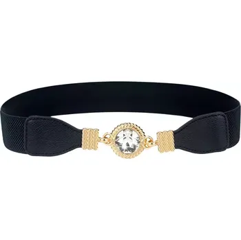 Opasek Dámský tenký elastický pásek na šaty s krystalem Černý