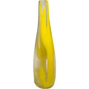 Váza Skleněná váza čirá se žlutým vzorem, výška 26 cm