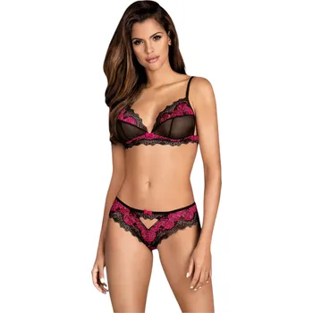 Dámská erotická souprava Obsessive Tulia - krajková spodní prádlo (černo-růžová) - L/XL