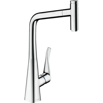 Vodovodní baterie Hansgrohe Metris Select M71 kuchyňská páková baterie 320, vytahovatelný výtok, 1jet, sBox, chrom 73803000