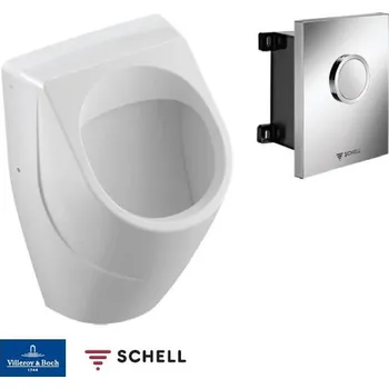 Pisoár Villeroy & Boch + Schell - Pisoár s tlačným splachováním, bílá/chrom