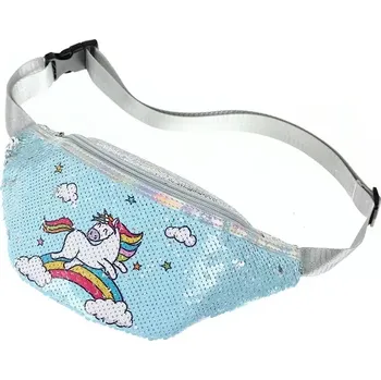 Ledvinka Who cares flitrová ledvinka s jednorožcem Modrá