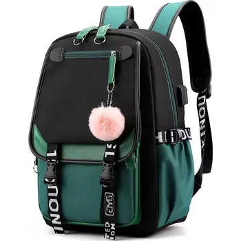 Školní batoh Dívčí teenager školní batoh s USB Zeleno černý 19L