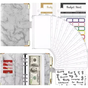 Diář Pořadač s kroužky a 12 fóliemi - listy - nálepky A6 Mramor šedý