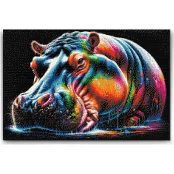 Diamantové malování Diamantové malování - Barevný hroch Velikost: 40x60cm, Rámování: Pouze srolované plátno, Diamanty: Čtvercové