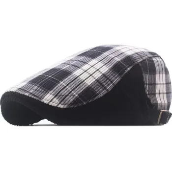 Čepice Plochá kostková bekovka bavlněný baret Černý